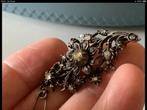 Antieke zilveren broche Roos geslagen Diamanten Roos diamant, 4 tot 7 cm, Verzenden, Zo goed als nieuw, Met edelsteen
