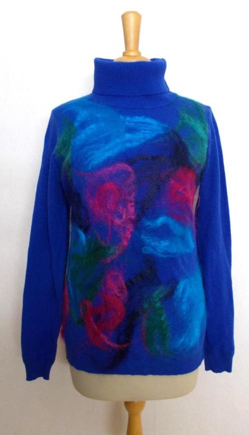 Aparte blauw/kleurtjes knitwear coltrui! L, Kleding | Dames, Truien en Vesten, Zo goed als nieuw, Maat 42/44 (L), Blauw, Verzenden