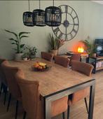 Mangohouten eettafel 200x100cm incl. 6 eetstoelen, Ophalen, 200 cm of meer, 50 tot 100 cm, Zo goed als nieuw