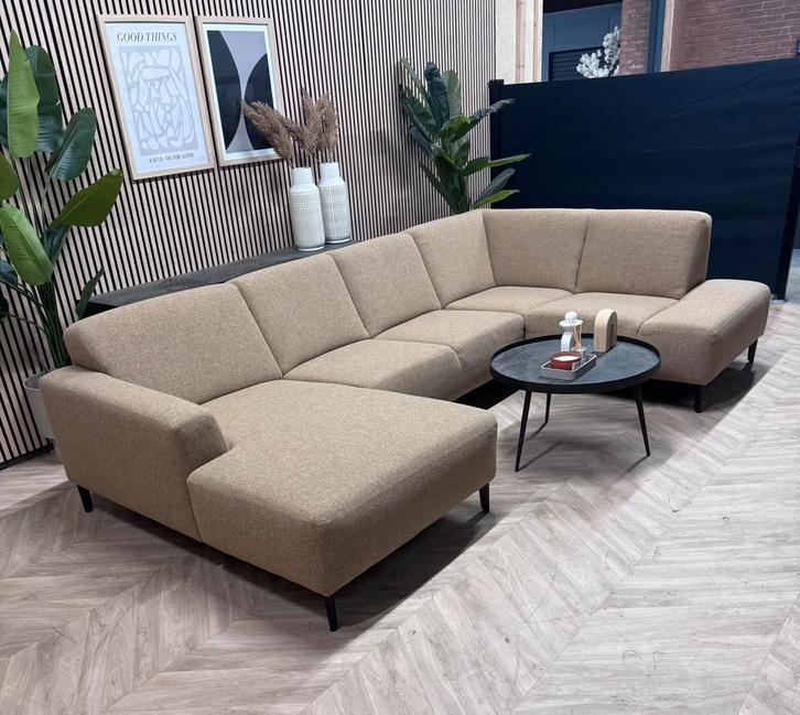 ZGAN Trendy U-Bank / Hoekbank - Taupe - Bonellvering - 330cm, Huis en Inrichting, Banken | Bankstellen, Zo goed als nieuw, Hoekbank