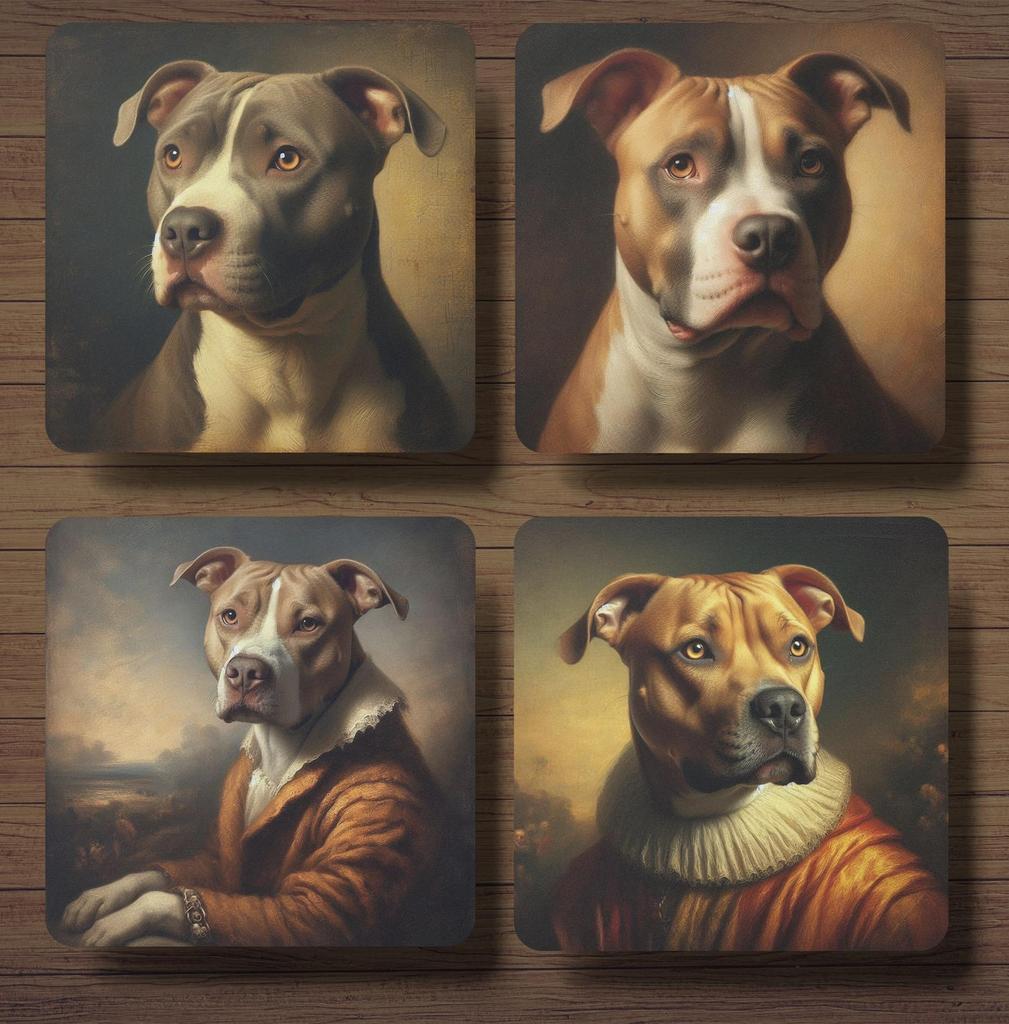 Pitbull Rembrandt stijl onderzetters met houder, Ophalen of Verzenden, Nieuw, Glas of Kopje