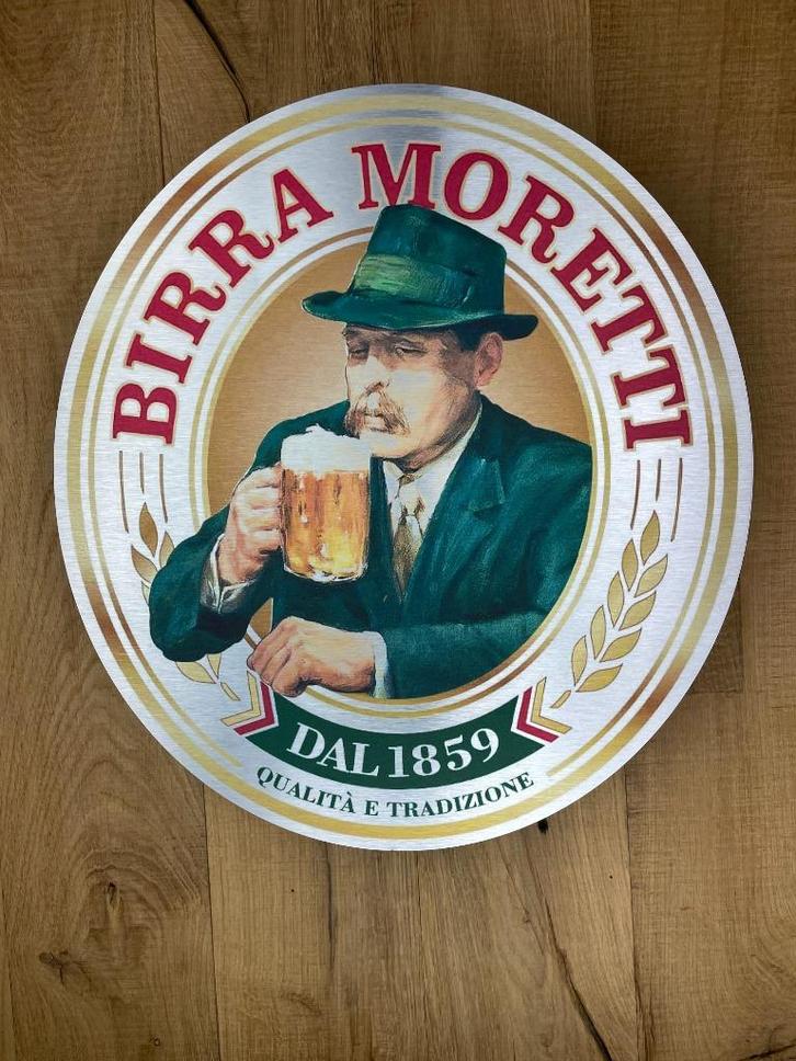 Reclamebord Birra Moretti logo 40x45cm aluminium, Verzamelen, Biermerken, Nieuw, Reclamebord, Plaat of Schild, Overige merken