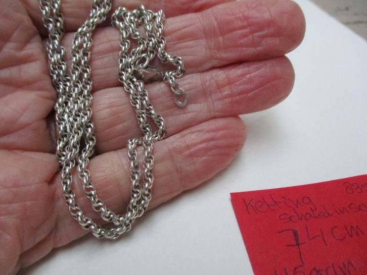 Zilveren gedraaide schakel inschakel ketting 74 cm 835zilver, Sieraden, Tassen en Uiterlijk, Kettingen, Zo goed als nieuw, Zilver