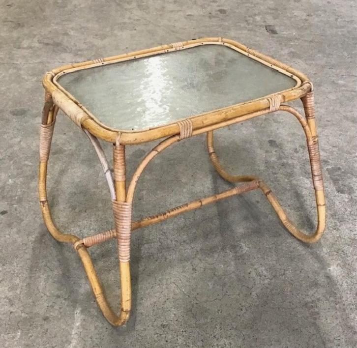 Vintage rotan salontafel van het dutch design merk Rohe, Huis en Inrichting, Tafels | Salontafels, Zo goed als nieuw, Minder dan 50 cm