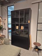 Zwarte eiken vitrinekast met metalen deuren + glas -, Ophalen, Met deur(en), 100 tot 150 cm, 200 cm of meer