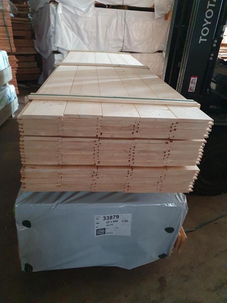 Gedroogd fins vuren sponningplanken 18x195mm dakbeschot, Doe-het-zelf en Verbouw, Hout en Planken, Nieuw, Plank, Vuren, 300 cm of meer
