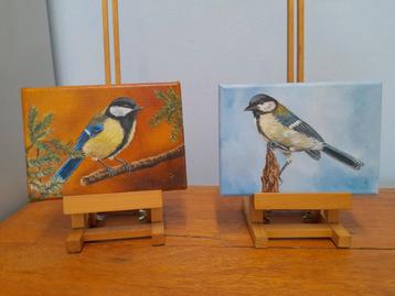 Partij 10 - schilderijen koolmees 2 st/1 prijs vogels vogel beschikbaar voor biedingen