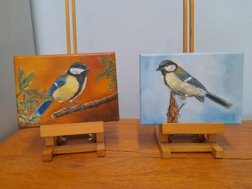 Partij 10 - schilderijen koolmees 2 st/1 prijs vogels vogel, Antiek en Kunst, Kunst | Schilderijen | Modern, Ophalen of Verzenden