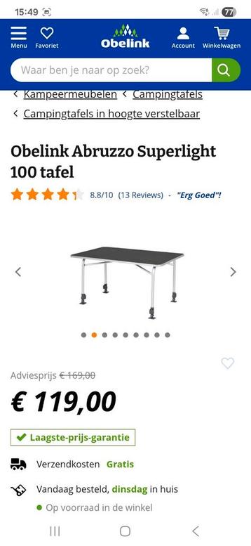 Obelink Lichtgewicht Tafel 100cm + Tafelnet beschikbaar voor biedingen