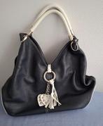 Leuke kunstlederen tas in donkerblauw/wit - Vera Pelle Italy, Verzenden, Zo goed als nieuw, Blauw, Handtas