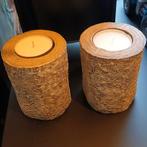 Twee houtlook waxinelichthouders, groot waxinelichtje, Huis en Inrichting, Ophalen of Verzenden, Zo goed als nieuw, Overige materialen