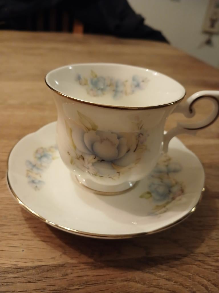 Royal canterbury fine bone China bleu satsuma kop en schotel, Ophalen, Zo goed als nieuw, Porselein, Kop en/of schotel