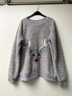 Fluffy (kerst) trui grijs rendierkop zilveren kraaltjes, Ophalen of Verzenden, Zo goed als nieuw, Meisje, Trui of Vest