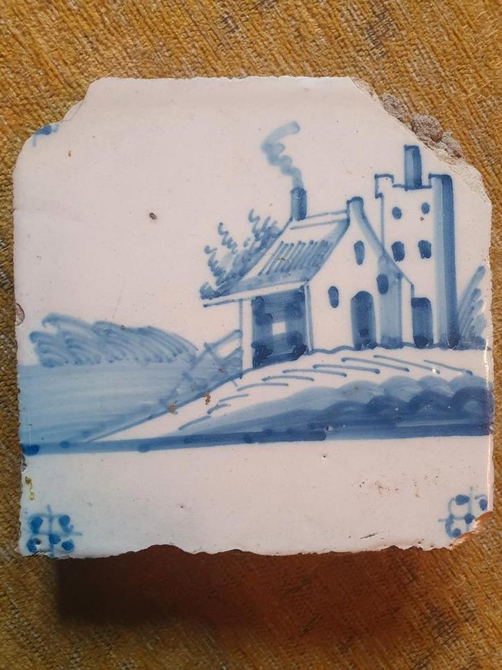 Oude Delfsblauwe Tegel met Kasteel, Antiek en Kunst, Antiek | Wandborden en Tegels, Ophalen of Verzenden