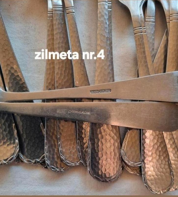 Gero Zilmeta Gromalca gehamerde bestekdelen blaadjes, Huis en Inrichting, Keuken | Bestek, Gebruikt, Rvs of Chroom, Ophalen of Verzenden