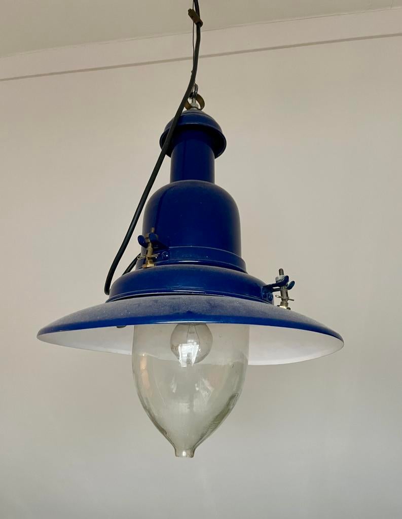 Scheepslamp hanglamp blauw, Ophalen of Verzenden, Zo goed als nieuw, Glas, Minder dan 50 cm