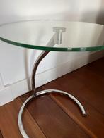 Design bijzettafel salontafel tafeltje glas en chroom rond, Huis en Inrichting, Tafels | Bijzettafels, Minder dan 55 cm, Gebruikt