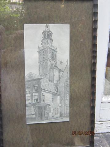 St. Janskerk GOUDA, Mooie ingelijste Prent Dagblad GOUDA beschikbaar voor biedingen