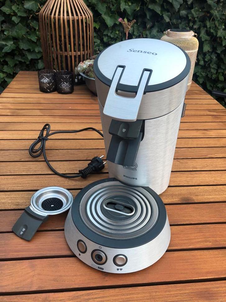 Senseo koffiezetapparaat geschuurd RVS look, Witgoed en Apparatuur, Koffiezetapparaten, Gebruikt, Koffiepads en cups, Koffiemachine