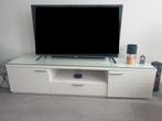 Witte TV Kast met Glazen Blad, 150 tot 200 cm, Ophalen of Verzenden, Zo goed als nieuw, Minder dan 100 cm