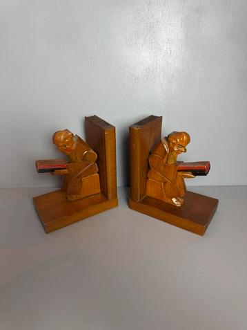 Vintage Houten Boekensteunen - Monniken beschikbaar voor biedingen