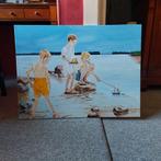 impressionisme spelende jongens op strand van langen, Antiek en Kunst, Kunst | Schilderijen | Klassiek, Ophalen of Verzenden