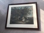 Prent met mooie mahoniehouten lijst ontspiegeld glas 50x60, Ophalen of Verzenden