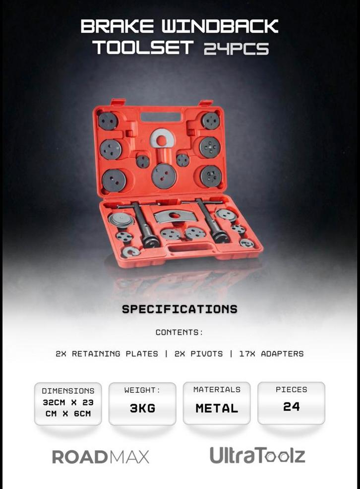 Nieuw UltraToolz remzuiger terugstelset (24-delig), Auto diversen, Autogereedschap, Nieuw, Ophalen of Verzenden