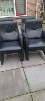 Zwarte lederen stoelen (set van 4), Huis en Inrichting, Stoelen, Zwart, Leer, Ophalen of Verzenden, Zo goed als nieuw