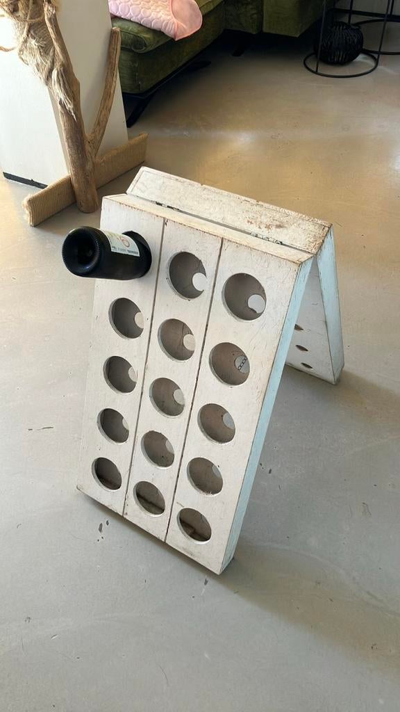 Vintage Frans wijnrek whitewash hout - Curiosa, Huis en Inrichting, Woonaccessoires | Wijnrekken, Ophalen, Gebruikt, 25 flessen of meer