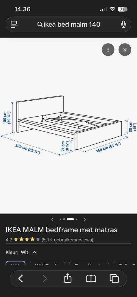 IKEA Malm bed 140x200 + matras Abygda - Taupe, Huis en Inrichting, Slaapkamer | Bedden, Zo goed als nieuw, Tweepersoons, 140 cm