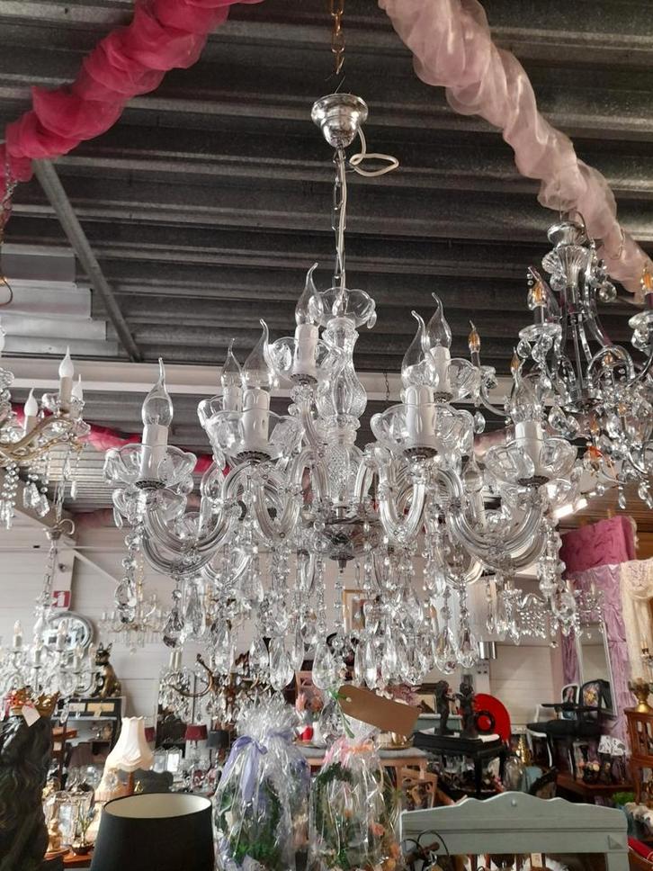 Mooie volle kristallen kroon luchter 2 etagere 15 lpnt, Huis en Inrichting, Lampen | Kroonluchters, Zo goed als nieuw, Ophalen of Verzenden