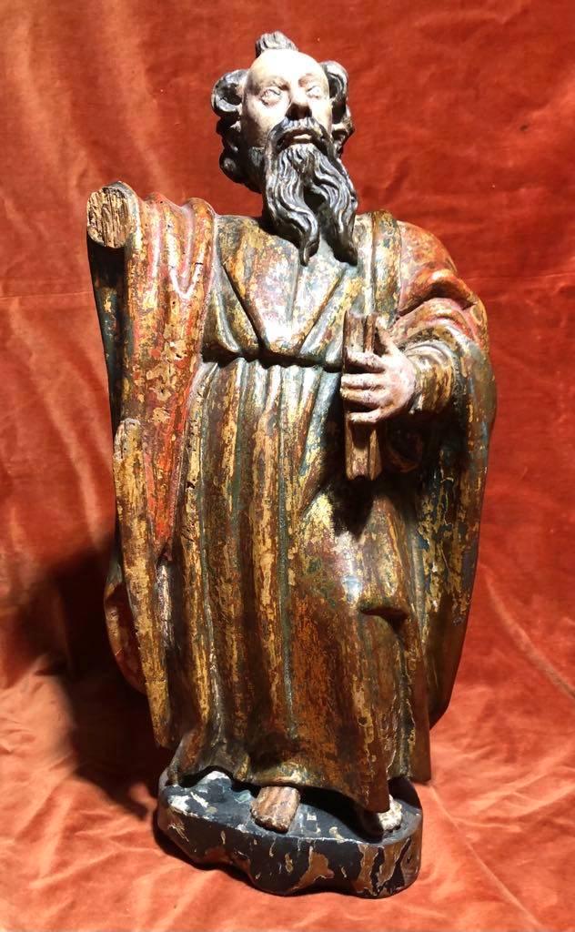 Antiek houten beeld, Heilige Paulus, Antiek en Kunst, Kunst | Beelden en Houtsnijwerken, Ophalen of Verzenden