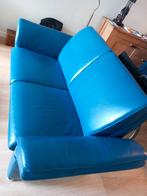 2 mooie blauwe leren banken van Prominent, Ophalen, 150 tot 200 cm, Tweepersoons, Zo goed als nieuw
