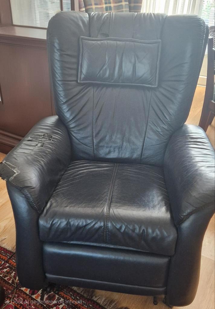 Leren Relaxfauteuil - Beschadigd, Huis en Inrichting, Fauteuils, Gebruikt, Leer, 75 tot 100 cm, 75 tot 100 cm, Ophalen