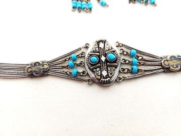 setje van oorbellen en armband zilver, niëllo, turquoise beschikbaar voor biedingen