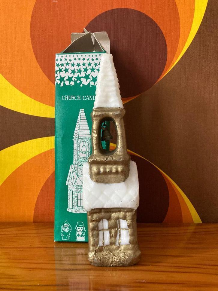 vintage jaren 60 kaars kerk met koperen bel originele doos, Diversen, Kerst, Zo goed als nieuw, Ophalen