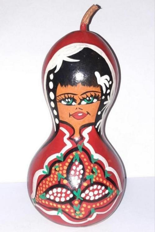 Vintage Handbeschilderde Kalebas, Verzamelen, Poppetjes en Figuurtjes, Gebruikt, Ophalen of Verzenden