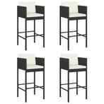 AANBIEDING | Barkrukken 4 st met kussens poly rattan zwart, Verzenden, Nieuw