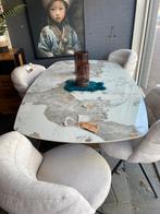 Luxe witte marmeren eettafel | Deens ovaal |brons onderstel, 100 tot 150 cm, Ophalen of Verzenden, Vijf personen of meer, Rechthoekig