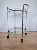 Vintage rond tafeltje/trolley drank kar chrome glasplaten, Huis en Inrichting, Tafels | Bijzettafels, Ophalen, Minder dan 55 cm