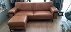 Echt buffel leren bruine 3 zits bank met hocker, Huis en Inrichting, Banken | Bankstellen, Ophalen, 75 tot 100 cm, Leer