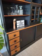 Vintage/Industriële zwarte winkelkast, Brocante barkast, Ophalen, 200 cm of meer, 25 tot 50 cm, Glas