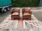 Ralph Lauren bruin leren generfde fauteuils !!!!, Ophalen, Ralph lauren, Minder dan 75 cm, Hout