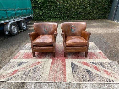 Ralph Lauren bruin leren generfde fauteuils !!!!, Huis en Inrichting, Fauteuils, Gebruikt, Hout, Leer, 50 tot 75 cm, Minder dan 75 cm