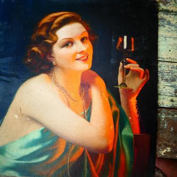 ART DECO Origineel antiek olieverfschilderij beschikbaar voor biedingen