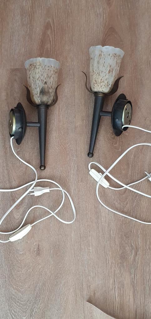 2 wandlampjes als torch 28 cm., Huis en Inrichting, Lampen | Wandlampen, Gebruikt, Glas, Metaal, Ophalen of Verzenden