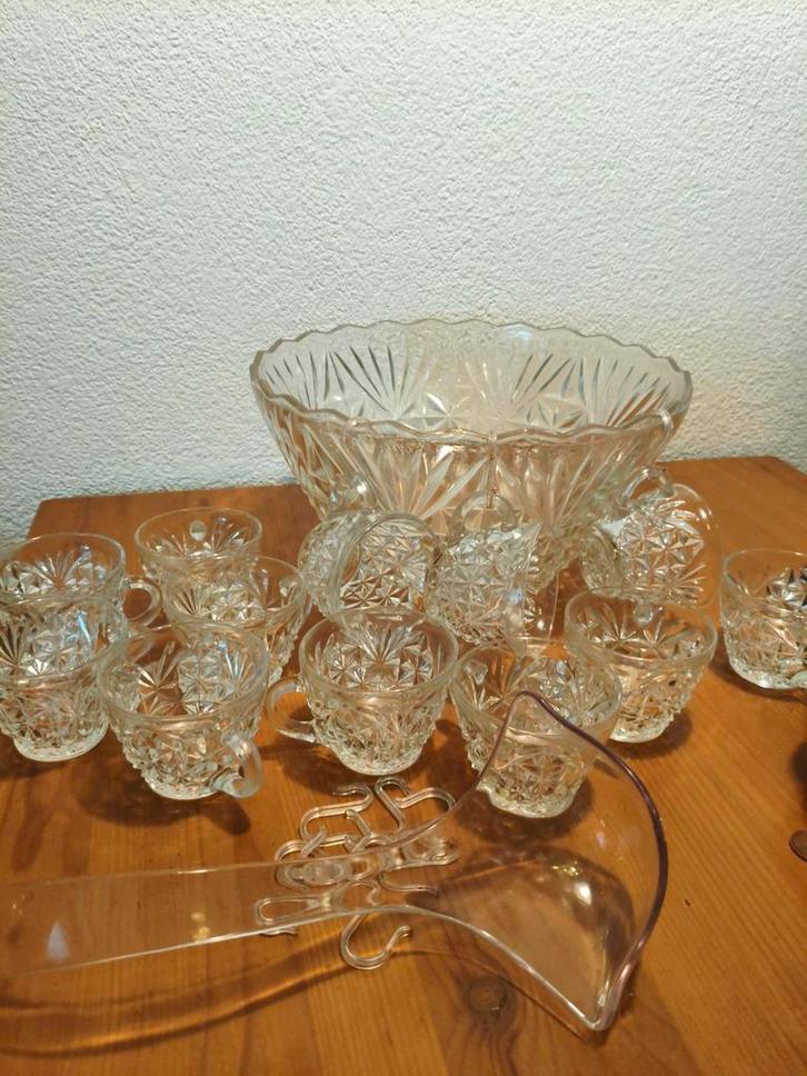 Glazen Bowl Set met Lepel en Kopjes, Huis en Inrichting, Keuken | Servies, Zo goed als nieuw, Kom(men), Effen, Glas, Ophalen