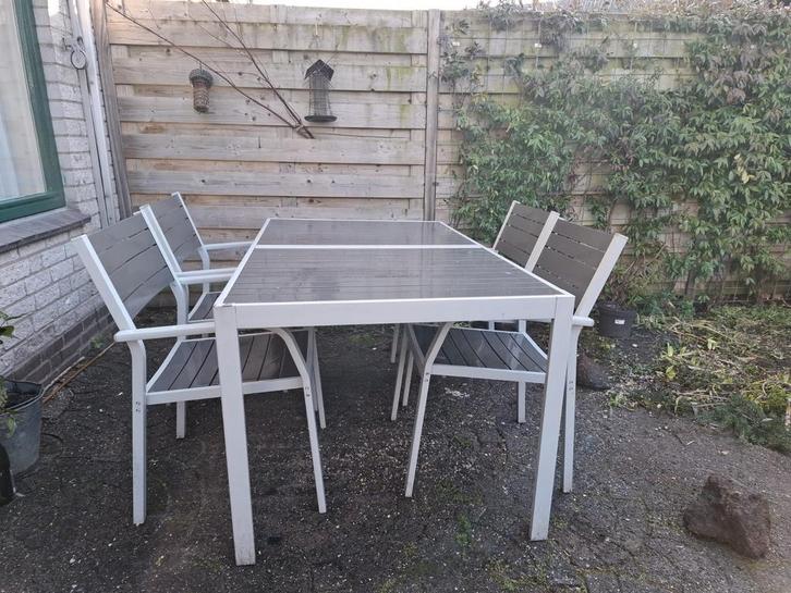 IKEA SJÄLLAND Tuinset met 4 Stoelen, Tuin en Terras, Tuinsets en Loungesets, Gebruikt, Tuinset, Aluminium, 4 zitplaatsen, Eettafel