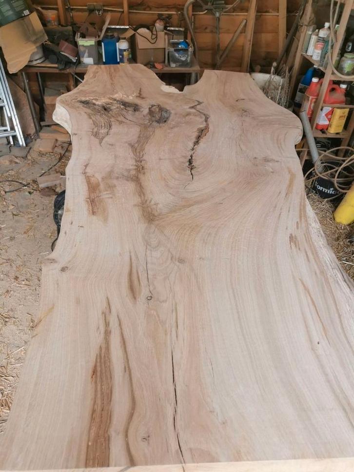 Eiken tafelblad / boomstamtafel / eettafel, Huis en Inrichting, Tafels | Eettafels, Zo goed als nieuw, 100 tot 150 cm, 200 cm of meer